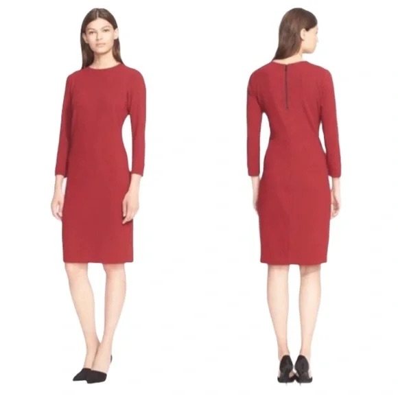 Vince 3/4 Sleeve Boucle Sheath Dress Crimson Red Xs